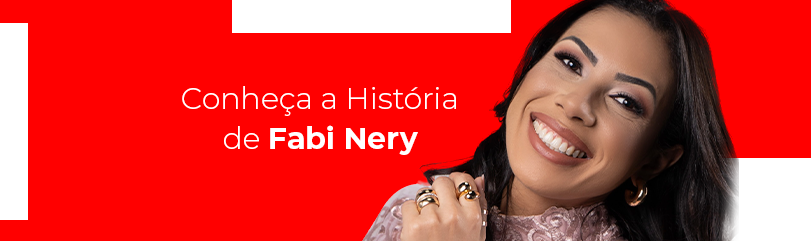 Conheça a história de Faby Nery: Fundo vermelho e branco, foto de Faby Nery.